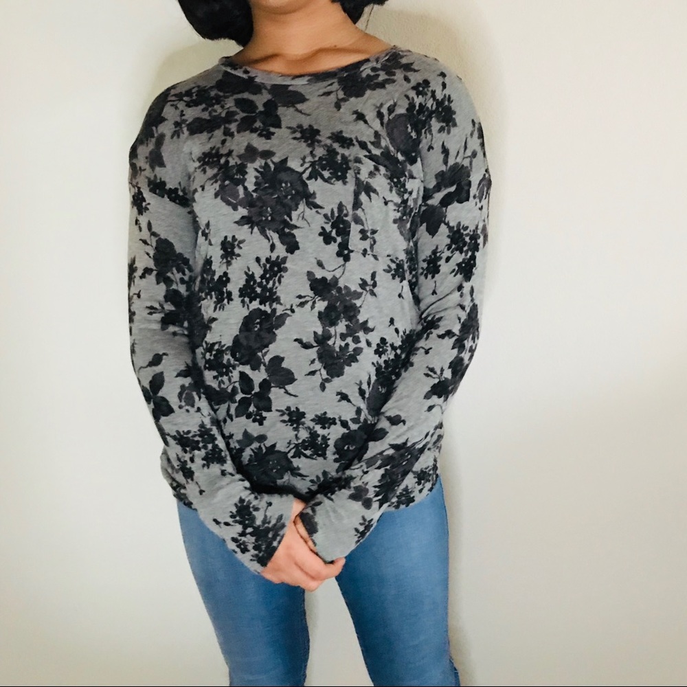 Grey Long sleeved shirt with black floral print S